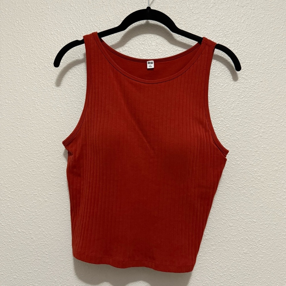 Uniqlo Ribbed Cropped Bra Top - Orange - Large